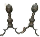 Antique Brass   Iron Fireplace Andirons Pair  Urn Finials 3-leg Colonial Federal