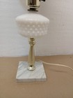 Vintage Milk Glass Hobnail Ball Globe Table Lamp W  Marble Base Mid Century