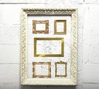 Vtg Mcm White Shabby Gold Ornate Oblong Long Rectangular Picture Frame 18 X 26