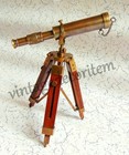 Nautical Vintage Decorative Solid Brass Telescope Antique With Wooden Stand 