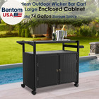 Outdoor Bar Table  Wicker Bar Cart With Cabinet  Patio Serving Cart With Tempere