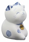 Japanese Lucky Charm Beckoning Cat White Maneki Neko With Blue Spots Figurine