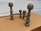 Great Pair Of Antique 19th Century Boston Brass  Hunneman Andirons