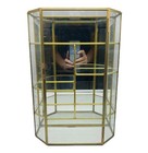 Vtg Large Brass   Glass Mirror Backed Curio Cabinet Display Case Wall Or Table