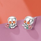 Kunsir 925 Sterling Silver Skull Rose Stud Earrings For Women Men Jewelry Gifts