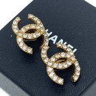 Chanel 02a Coco Mark Cc Logo Earrings Rhinestone Gold Clip-on Vintage Japan