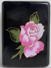 Lipstick Case Holder With Mirror Black Fashion Flower Embroidered Snap-on Closur