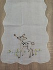 Vtg Table Runner Dresser Scarf Cotton Embroidered Deer Fawn Butterfly Flowers