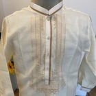 Filipino Men s Formal Attire Barong Tagalog Cream Embroidered Shirt Large