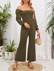 Women s Elegant Jumpsuit Square Neck Long Sleeve Wide Leg Long Pants Jumpsuits
