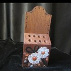 Vintage Pen Pencil Holder Wood Hand Painted White Daisies Office Desk Boho