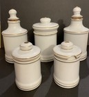 Vintage Ceramic Apothecary Pharmacy Druggist Jars Set Of 5 W Lids Floral Design