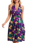 Cvcpp Womens Mardi Gras Dress Sexy Halter V Neck Sleeveless Mask Crown Print