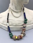 Antique African Trade Bead Necklace Venetian Glass Beads Hand-carved Stones