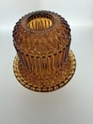 Vtg Indiana Glass Fairy Lamp Amber Candle Diamond Point Footed Flared Round 2 Pc