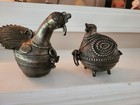 Vintage Hand  Cast Brass Dhokra Hinged Birds Trinket Boxes     Set Pair 2 9 Lbs Z