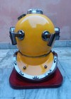 Brass Yellow Finish Mark V Us Navy Scuba Diving Divers Helmet W wooden Base
