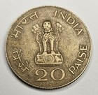 1969 India 20 Paise - Indian Coin - Gandhi Birth Commemorative - Bombay Mint