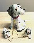 Vintage Mcm Ceramic Dalmation Mom And Two Chain Puppies Kitsch