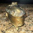 Antique Art Nouveau Metal Footed Trinket Jewel Box Antique 2 25x 4    Vintage Gold