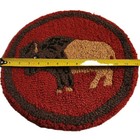 Vintage Latch Hook Rug Wall Hanging Native American Buffalo Completed Round