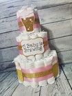 3 Tier Diaper Cake And Sets - A Baby Is Brewing Baby Shower Black Gold Pink Blue