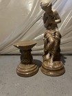 Vintage Art Nouveau Style Draped Statue With Matching Pedestal Stand Set
