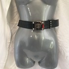 Guess Belt Black Women s Shiny Patent Faux Leather Silver Buckle Rhinestone 46 