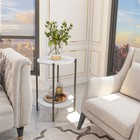 Dual-tier White Marble Side End Table Sofa Coffee Tea Table Bedside Nightstand