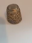 Antique Handmade Unique Art Deco Filigree 9k Yellow Gold Engraved Sewing Thimble