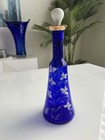 Vintage Bohemian-style Cobalt Blue Floral Glass Decanter With Stopper