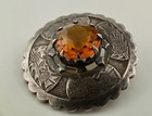 Vintage Scottish Style Sterling Silver Amber Glass Brooch Pin 15 4g