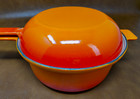 Vintage Cousances   Le Creuset 18 Saucepan Skillet Lid Orange Enameled Cast Iron