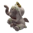 Angel Elephant Figurine Pink Ceramic Gold Halo Wings Decor Ornament