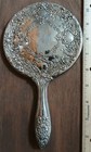 Vtg Hand-held Vanity Mirror Silver Plated Ornate Victorian Floral Design Heavy