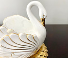 Vintage Porcelain Swan On Gold Gilt Nest Base Vanity Soap Dish Limited Edition