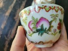 Pair Vintage Chinese Polychrome Gold Porcelain Tea Sake Cups Rare Fruit Pattern