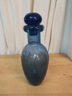 Vintage 8 5  Cobalt Blue Handblown Glass Decanter With Stopper Art Glass 