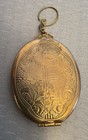 Victorian Antique Goldfilled Mourning Locket Black Enamel Etched Cross Pendant