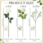 24 Pcs White Artificial Roses Flowers Bouquet With Baby s Breath For Wedding