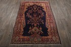 Vintage Navy Turkish Sivas Wool Rug 4x6 Hand Knotted Antique Style