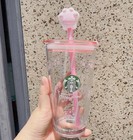 Starbucks Pink Cat Paw Glass Straw Cup With Cat Paw Stopper 450ml Tumbler Gifts