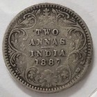 1887 British India 2 Annas Silver Coin
