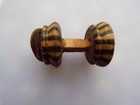 Antique Rare Mini Wood Pincushion - Unique - 1 3 4  High Banded Wood