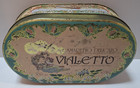 Vintage Vialetto Tin Container   Lid Oval Green   Gold W floral Design Italy