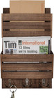 Mail Organizer With 4 Hooks  Rustic Brown Wall Mount  Cedar Wood Key Holder For