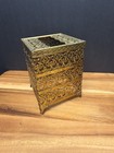Antique Tissue Box Cover Holder Ornate Filigree Metal Mcm Hollywood Regency Gold