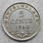1940-c Newfoundland 5 Cents Silver