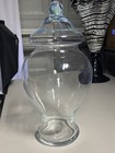 4204 Vtg Handblown Clear Glass Apothecary Jar With Lid 17 Inches By 8 5 Inches