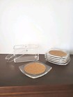 Vintage Mcm Acrylic Lucite And Cork Coasters With Holder And Handle